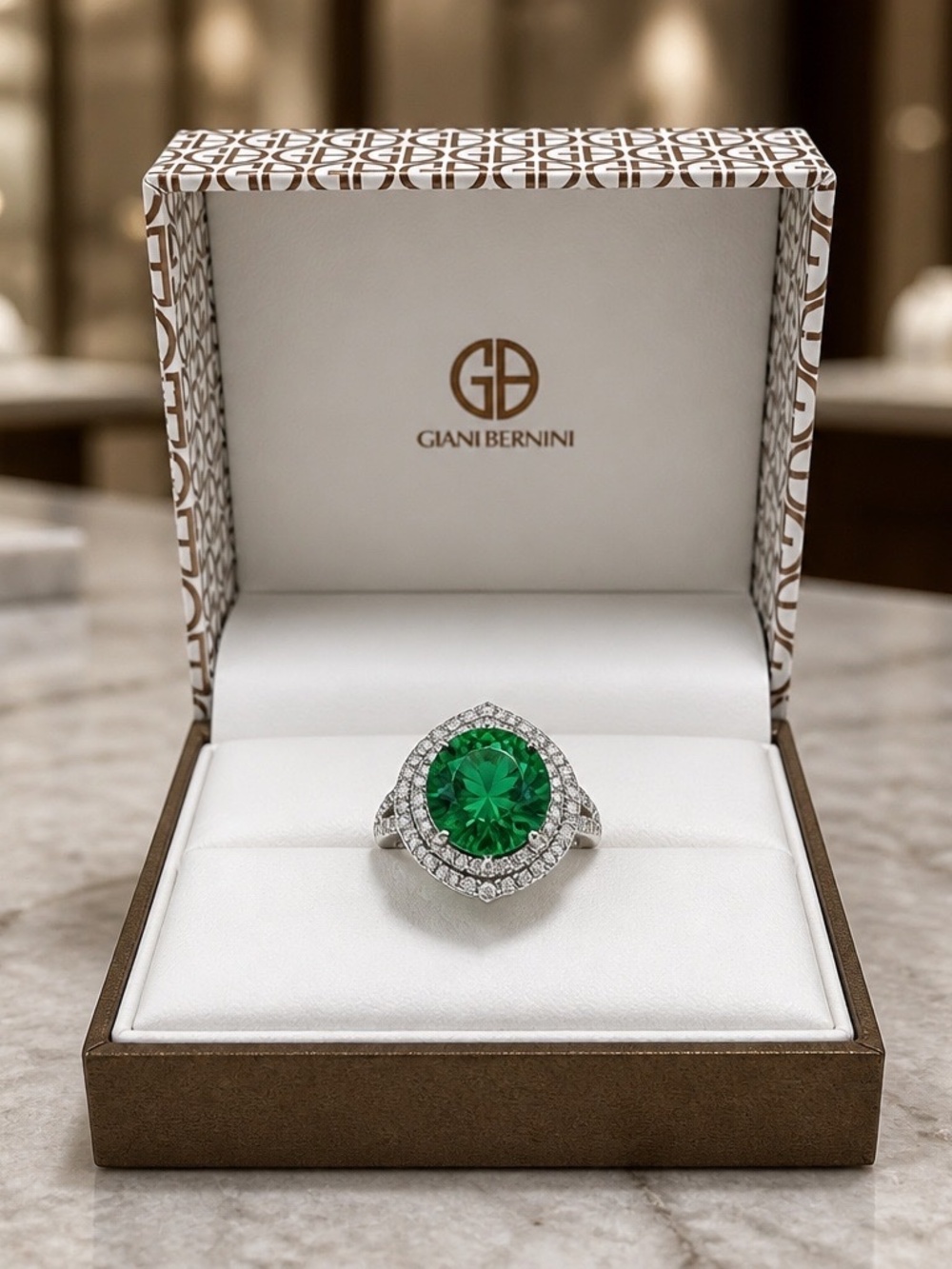 Giani Bernini Sterling Silver White & Green Cubic Zirconias Size7